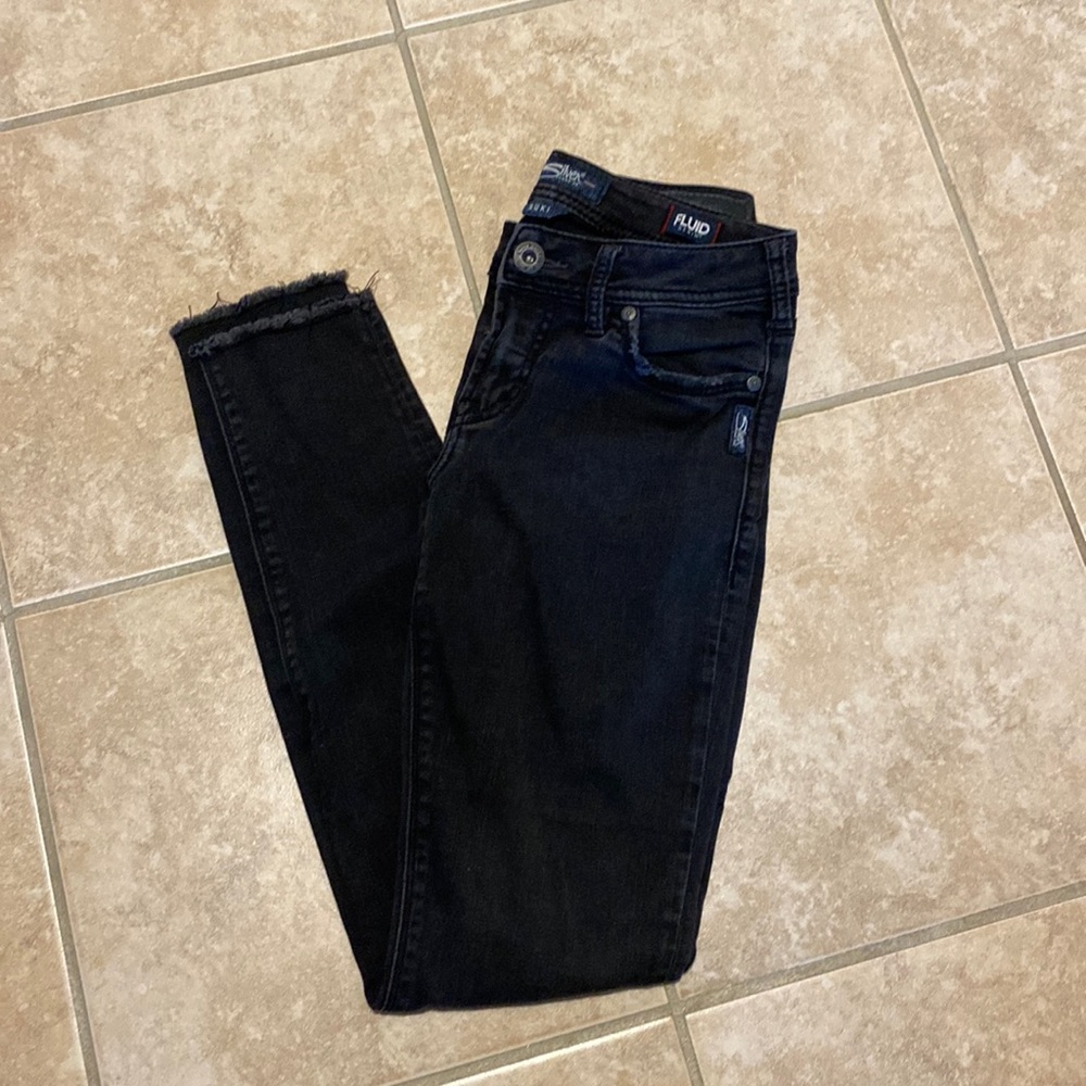 Women’s Silver Skinny Jeans, size 26 W, L 31.